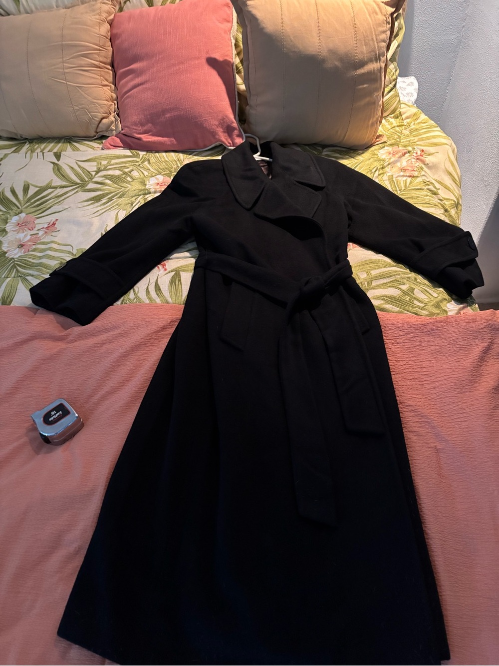 Classic Black Cashmere Wrap Coat with Belt